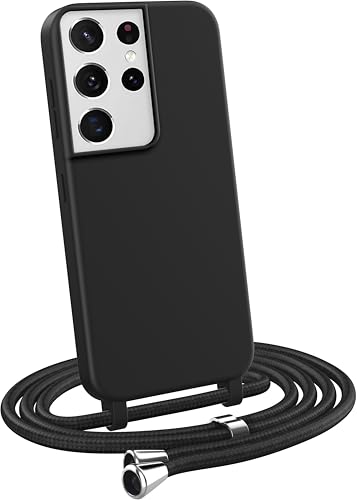 MyGadget Handykette für Samsung Galaxy S21 Ultra - [ Hülle mit verstellbaren Band ] - TPU Handyhülle mit Handyband zum Umhängen - Kordel Schnur Case Schutzhülle - Schwarz von MyGadget