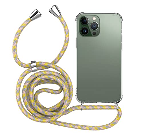 MyGadget Handykette für iPhone 14 Pro Max - [ TPU Hülle mit verstellbaren Band ] - Handyhülle mit Handyband zum Umhängen Kordel Schnur Case Schutzhülle - Gelb Lila von MyGadget
