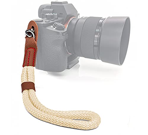 MyGadget Kamera Handschlaufe Seil mit Kunstleder Applikationen Retro Look - Trageschlaufe Handgelenkschlaufe für DSLR SLR Canon, Nikon, Sony - Beige von MyGadget