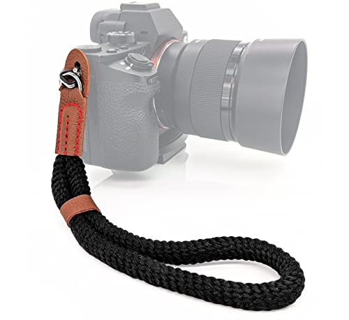 MyGadget Kamera Handschlaufe Seil mit Kunstleder Applikationen Retro Look - Trageschlaufe Handgelenkschlaufe für DSLR SLR Canon, Nikon, Sony - Schwarz von MyGadget