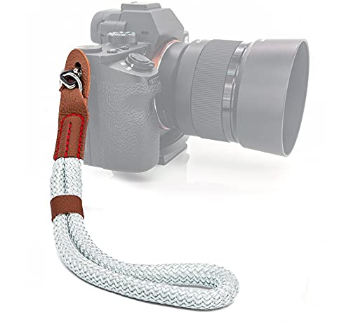 MyGadget Kamera Handschlaufe Seil mit Kunstleder Applikationen Retro Look - Trageschlaufe Handgelenkschlaufe für DSLR SLR Canon, Nikon, Sony - Silber Weiß von MyGadget