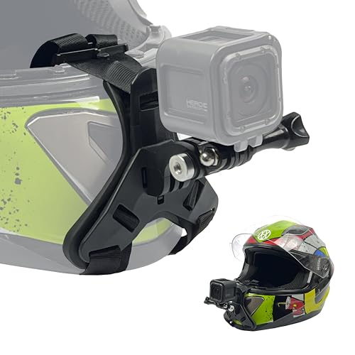 MyGadget Kinnriemen Halterung Action Kamera - [ ideal für Motorrad Helm ] - extra Starke Riemen - inkl. J-Hook Schraube - für z.B. GoPro Hero in Schwarz von MyGadget