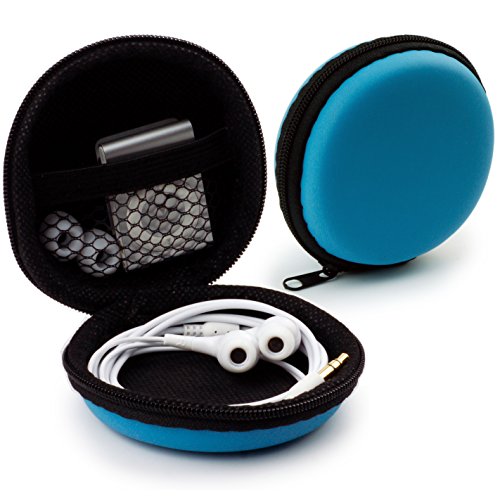 MyGadget Kopfhörer Aufbewahrung [ 8 x 8 cm ] - Mini Tasche Schutztasche Transport Box - Zubehör für z.B. In Ear Case Ohrhörer | Apple Airpods | USB Sticks - Blau von MyGadget