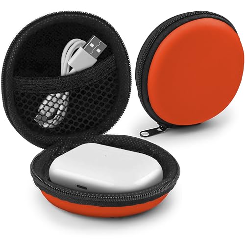 MyGadget Kopfhörer Aufbewahrung [ 8 x 8 cm ] - Mini Tasche Schutztasche Transport Box - Zubehör für z.B. In Ear Case Ohrhörer | Apple Airpods | USB Sticks - Orange von MyGadget