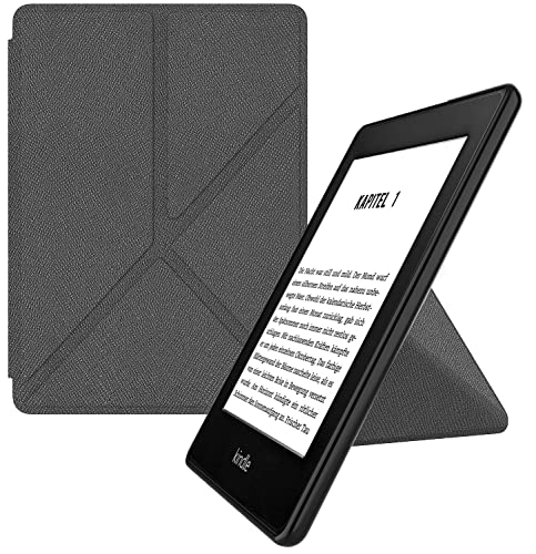 MyGadget Origami Hülle für Amazon Kindle Paperwhite 10.Generation (Modell 2018 - PQ94WIF - 6 Zoll) - Kunstleder - Auto Sleep | Wake Funktion - Flip Case in Grau von MyGadget