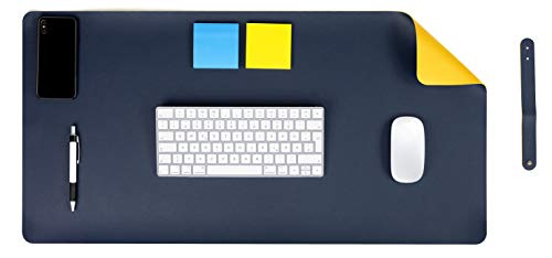 MyGadget Schreibtischunterlage 60 x 30 cm - Kunstleder Mauspad Schreibunterlage Tischunterlage | Rutschfest für Computer Laptop - Zweiseitig Blau Gelb von MyGadget