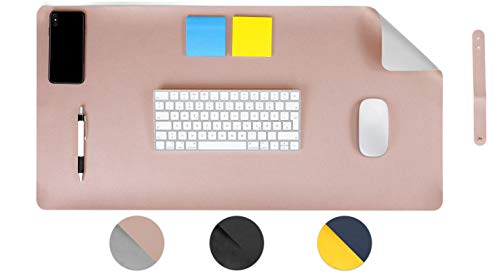 MyGadget Schreibtischunterlage 80 x 40 cm - Kunstleder Mauspad Schreibunterlage Tischunterlage | Rutschfest für Computer Laptop - Zweiseitig Rosa Grau von MyGadget