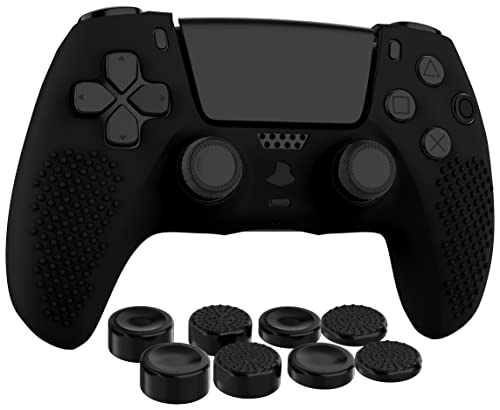 MyGadget Silikon Hülle kompatibel mit PS5 Controller - mit 8 Thumbsticks (2X Paar Hoch | 2X Paar Tief) - Playstation 5 Dualsense Wireless Skin in Schwarz von MyGadget