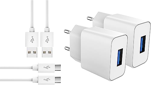 MyGadget USB C Ladegerät - 2X Netzteil (2A | 5V) & 2X Typ C Kabel (1m) für Smartphone & Tablet u.a. Apple iPhone 15 I iPad Air Pro | Samsung S24 S23 - Weiß von MyGadget