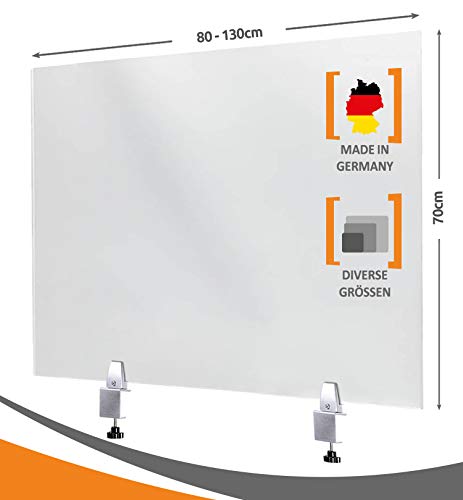 MyMaxxi | Spuckschutz Trennwand Acrylglas 5mm glasklar Schreibtisch mit Klemmhalter 110x70 cm | transparenter Tisch Aufsteller | 5mm dick | Selbststehend | Hygieneschutzwand von MyMaxxi