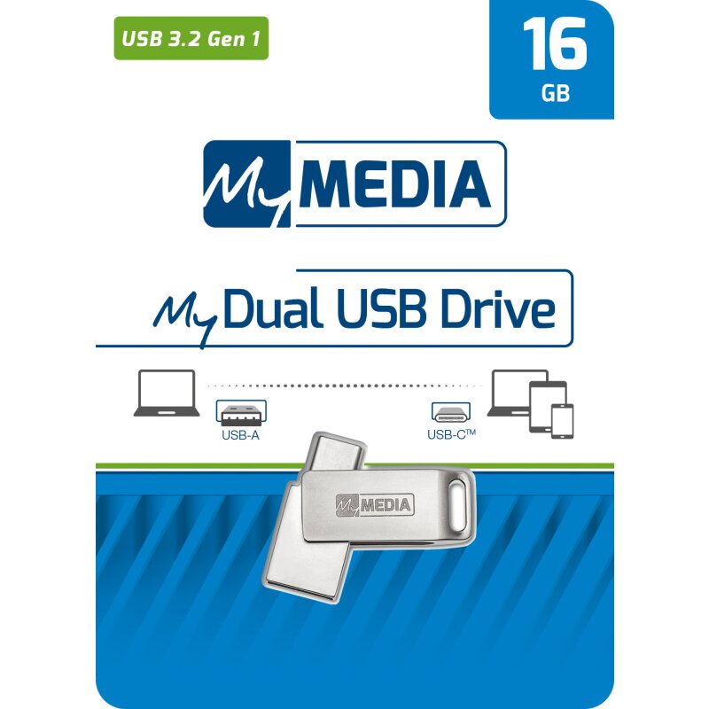 MyMedia USB 3.2 OTG Stick 16GB, Typ A-C, My Dual, silber von MyMedia