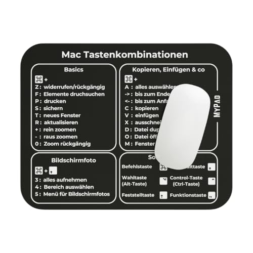 MyPad Mauspad Mousepad Mac Tastenkombinationen Shortcuts Deutsch 24 x 20 cm - rutschfest - Tastenkürzel Übersicht Shortcuts - hochwertiges Polyester - Schwarz mit weißer Schrift von MyPad