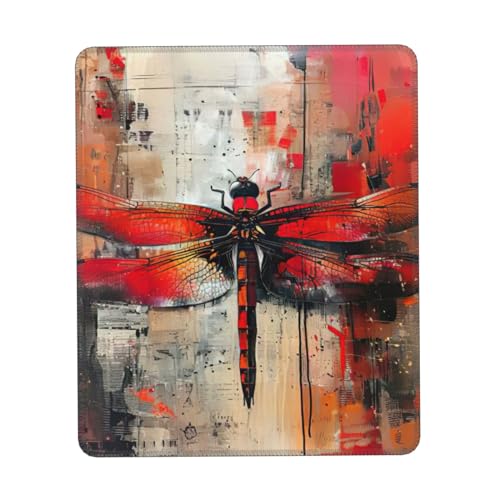 Abstrakte rote Libelle Druck Mauspad, Gaming Mauspad Computer Mauspads für Laptop Maus Maus 25 * 30cm Büro 20.9 * 22.5cm von MyPiky