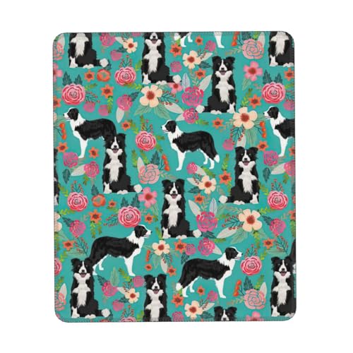 Border Collie Florals Print Mousepad, Gaming Mousepad, Computer Mousepads für Laptop Mauspad 10x12 Zoll Office 20,9x22,5 cm von MyPiky