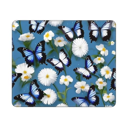 Computer-Mauspad, rechteckig, Motiv: blaue Schmetterlinge, weiße Blumen, 25,4 x 30,5 cm Computer-Mauspad, rechteckig, Motiv: blaue Schmetterlinge, weiße Blumen, 25,4 x 30,5 cm von MyPiky