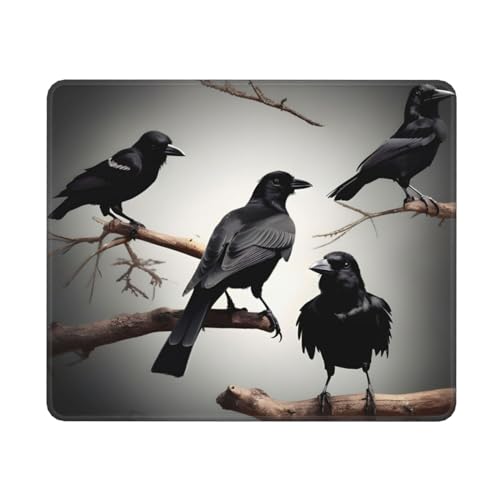 Computer-Mauspad, rechteckig, Motiv: schwarze Krähe und Vögel auf einem Ast, 25,4 x 30,5 cm Computer-Mauspad, rechteckig, Motiv: schwarze Krähe und Vögel auf einem Ast, 25,4 x 30,5 cm von MyPiky