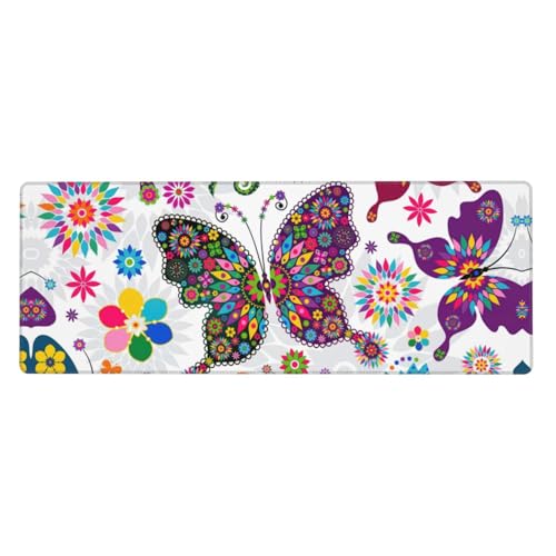 Erweitertes Gaming-Mauspad mit bunten Schmetterlingen und Blumen, großes Mauspad, Tastatur-Pad, Schreibtischunterlage, 80 x 30 cm, XL Erweitertes Gaming-Mauspad mit bunten Schmetterlingen und Blumen, großes Mauspad, Tastatur-Pad, Schreibtischunterlage, 80 x 30 cm, XL von MyPiky