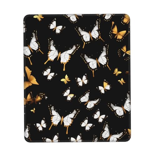 Gold-Weiße Schmetterlinge Schwarz Druck Mauspad, Gaming Mauspad Computer Mauspads für Laptop Maus Maus 25 * 30cm Büro 25.9 * 22.5cm Gold-Weiße Schmetterlinge Schwarz Druck Mauspad, Gaming Mauspad Computer Mauspads für Laptop Maus Maus 25 * 30cm Büro 25.9 * 22.5cm von MyPiky