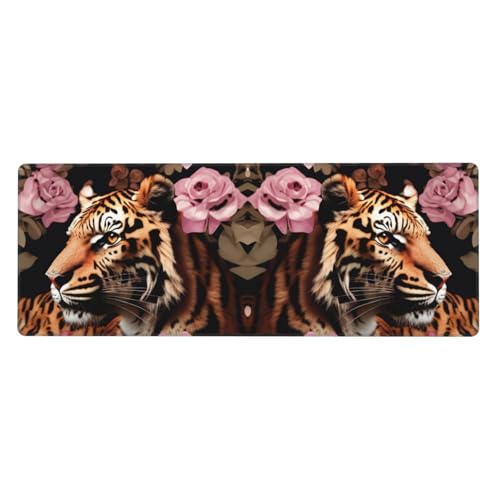 Großes Gaming-Mauspad, Motiv: Tiger, Leopardenmuster, Rose, Blumendruck, großes Mauspad, Tastatur-Pad, Schreibtischunterlage, 80 x 30 cm, XL Großes Gaming-Mauspad, Motiv: Tiger, Leopardenmuster, Rose, Blumendruck, großes Mauspad, Tastatur-Pad, Schreibtischunterlage, 80 x 30 cm, XL von MyPiky