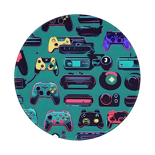 Mauspad mit Gaming-Controller-Muster, rutschfest, Gummi, rund, Schreibtischunterlage 20 x 20 cm, für Gaming, Büro, Computer von MyPiky
