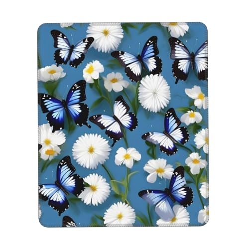 Mauspad mit blauen Schmetterlingen, weißen Blumen, Gaming-Mauspad, Computer-Mauspad für Laptop, 25,4 x 30,5 cm, Büro, 20 x 24,1 cm Mauspad mit blauen Schmetterlingen, weißen Blumen, Gaming-Mauspad, Computer-Mauspad für Laptop, 25,4 x 30,5 cm, Büro, 20 x 24,1 cm von MyPiky