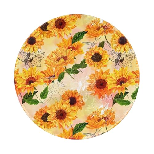 Mauspad mit schönem Sonnenblumen-Druck, rutschfest, rund, aus Gummi, Schreibtischunterlage, 20 x 20 cm, für Gaming, Büro, Computer von MyPiky