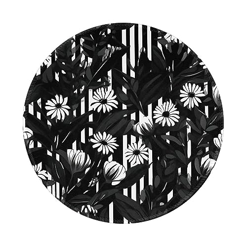 Mauspad mit schwarz-weiß gestreiftem Blumendruck, rutschfestes Gummi-Mauspad, rund, Schreibtischunterlage 20 x 20 cm, für Gaming, Büro, Computer Mauspad mit schwarz-weiß gestreiftem Blumendruck, rutschfestes Gummi-Mauspad, rund, Schreibtischunterlage 20 x 20 cm, für Gaming, Büro, Computer von MyPiky