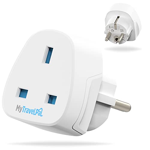 UK-zu-Europa-Stecker-Adapter (2 Stück) | 2 x MyTravelPal® Europäische EU-Reiseadapter | für den Einsatz in Frankreich, Deutschland, Portugal, Griechenland und den meisten Europas | Typ E/F-Adapter von MyTravelPal