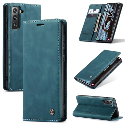 Klapphülle für Samsung Galaxy S21 Hülle mit Kartenfach & Ständer, Stoßfeste Handyhülle rutschfeste Schutzhülle für Samsung Galaxy S21 (Dunkles Zyanblau, S21) von Mycotech