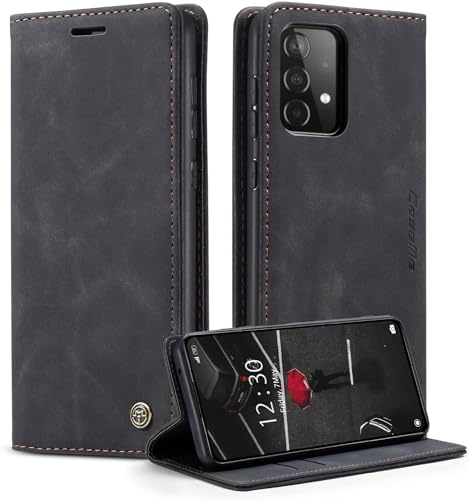 Mycotech Handyhülle für Samsung Galaxy A53 5G Hülle Retro Cover Dünne Handyhülle mit Kartenfach Geld Slot Ständer PU Ledertasche TPU Bumper Wallet Case Flip Schutzhülle (Schwarz, A53) von Mycotech