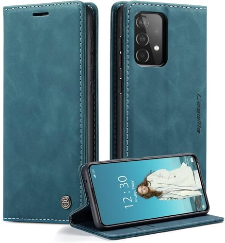 Mycotech Handyhülle für Samsung Galaxy A53 5G Hülle Retro Dünne Handyhülle mit Kartenfach Geld Slot Ständer PU Ledertasche TPU Bumper Wallet Case Flip Cover Schutzhülle (Dunkles Zyanblau, A53) von Mycotech