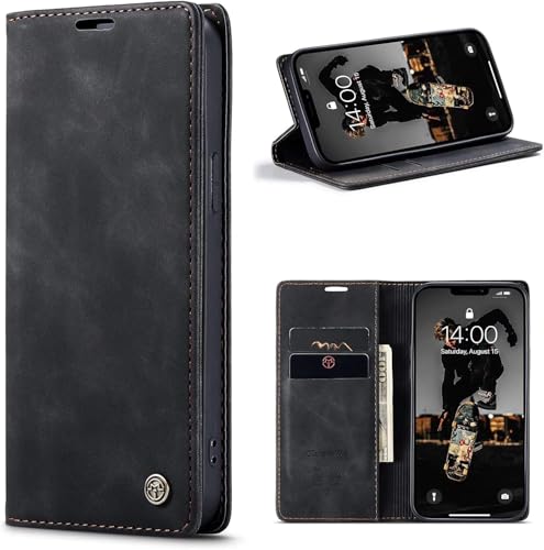 Mycotech Klapphülle für iPhone 13 Hülle mit Kartenfach & Ständer, Stoßfeste Handyhülle rutschfeste Schutzhülle für iPhone 13 (Schwarz, 13) von Mycotech