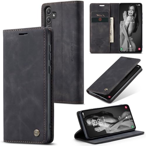 Samsung Galaxy A55 5G Hülle - Premium Kunstleder Klapphülle mit Kartenfächern Magnetverschluss - Stoßfestes Wallet Case für Samsung A55 5G - Schutzhülle Flipcover Handyhülle (Schwarz, A55 5G) von Mycotech