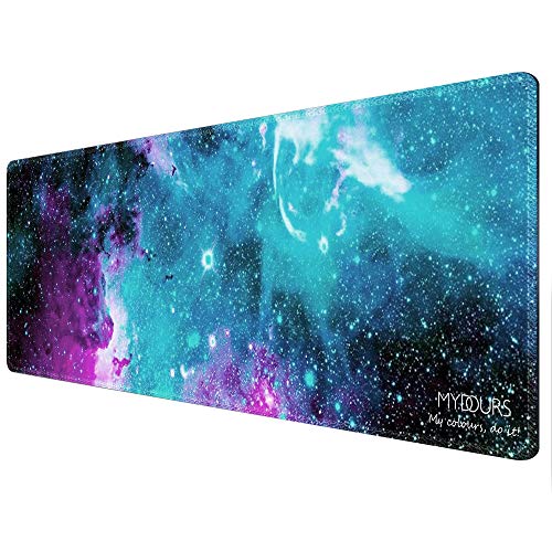 Mydours Langes Mauspad, 120x40cm Gaming Mauspad XXL, Professionelles Mauspad mit Rutschfestem Gummiboden, Unterlage für Computer Tastatur PC Gaming, Galaxy Universe Style Pad mit Abgesteppten Rändern von Mydours