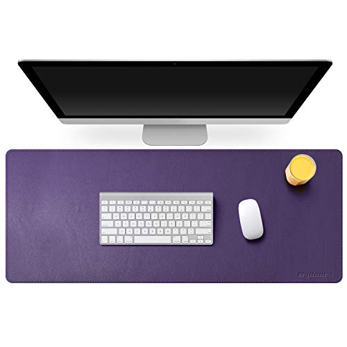 Mydours Große Büro Schreibunterlagen, 95x40cm Verlängerter PU Leder Gaming Mauspad, Wasserdicht Leder Computer Schreibtischmatte Mousepad, Dunkelviolet von Mydours