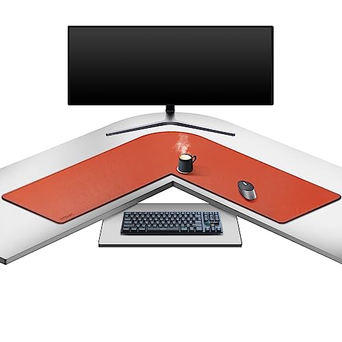 Mydours L Form Schreibtischunterlage, PU-Leder Ecktisch Schreibtischmatte, 95 x 95 cm L-förmiger Gaming-Mauspad, Wasserdichte Eck Tischunterlage, Orange von Mydours