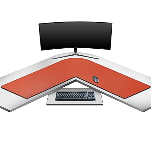 Mydours L-förmiges PU-Ledertischpad, 115cm Lx115cm Lx40cm B Große Gaming-Computertischmatte, Eckschreibtisch-Schreibmatte für das Home Office (Orange) von Mydours