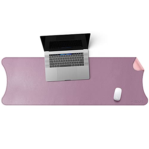 Mydours PU Leder Schreibtisch Pad, 135x40cm Schreibtischmatte Großes Mauspad Wasserdichte Doppelseitige Schreibtisch Schreibmatte für Büro/Zuhause (Pink/Violett) von Mydours