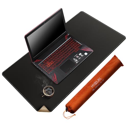 Mydours Schreibtischunterlage 80 x 50 cm, Große Tischunterlage aus Kork & PU Leder, Multifunktional Mauspad für Büro, Zuhause und Gaming, wasserfest Mauspad für schreibtisch, Laptop, Maus (Schwarz) von Mydours