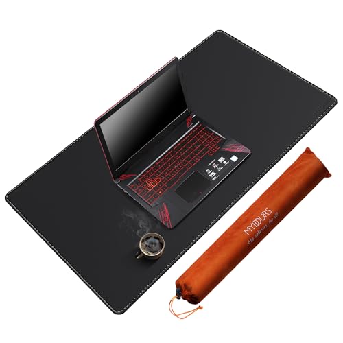 Mydours 90x60cm Schreibtischunterlage aus schwarzem PU-Leder, doppelseitig mit unterschiedlichen Texturen, großflächige Mousepad für Büro, hochwertige Verarbeitung,Ideal für PC und Laptop von Mydours