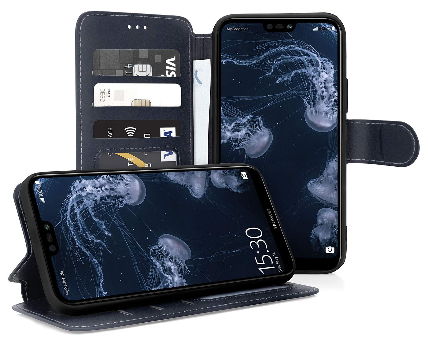 MyGadget Handyhülle Flip Case Klapphülle für Huawei P20 Lite, Flip Case Kartenfächer & Standfunktion Kunstleder Hülle Schutzhülle von Mygadget
