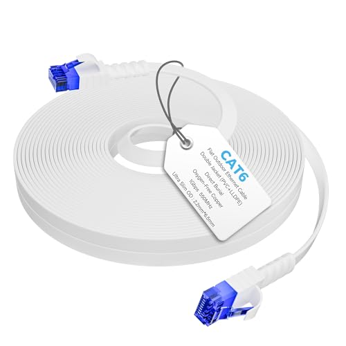 Mygatti 10 Meter CAT 6 Flaches Ethernet Kabel-Weiß,für Außen&Innenbereich,1.0 Gigabit Netzwerkkabel,Robustes PVC+LLDPE,strapazierfähiges,UV-beständig Cat6 RJ45 LAN kabel,für POE-Kamera,Router,Modem von Mygatti