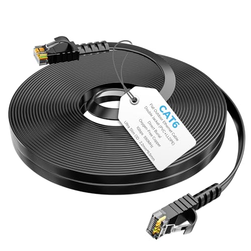 Mygatti 10 Meter CAT6 Flaches Netzwerkkabel-Schwarz,für den Außen-und Innenbereich,1.0 Gigabit LAN,Robustes PVC+LLDPE,UV-beständig Cat 6 RJ45 Ethernet Patchkabel für POE-Kamera,Router,Modem von Mygatti