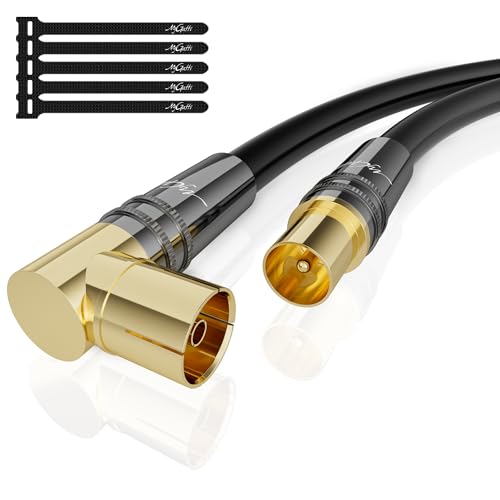Mygatti 10M RG6 4K Antenna Cable 90 ° angled/straight,Satellite cable,Coaxial HD TV Cable - 75 Ohm IEC- Gold-Plated Sturdy Metal Connectors, for Digital and Analog TV,with 5 cable ties von Mygatti