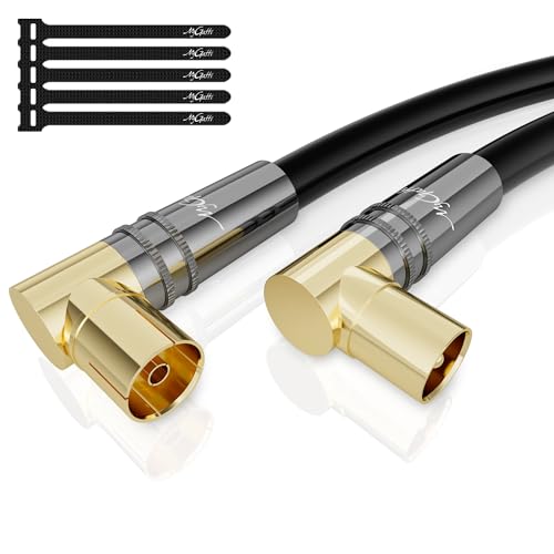 Mygatti 1M RG6 4K Antenna Cable, 90° angled TV Cable, Coaxial HD TV Cable-75 Ohm,IEC-Gold-Plated Sturdy Metal Connectors, for Digital and Analog TV,with 5 cable ties von Mygatti