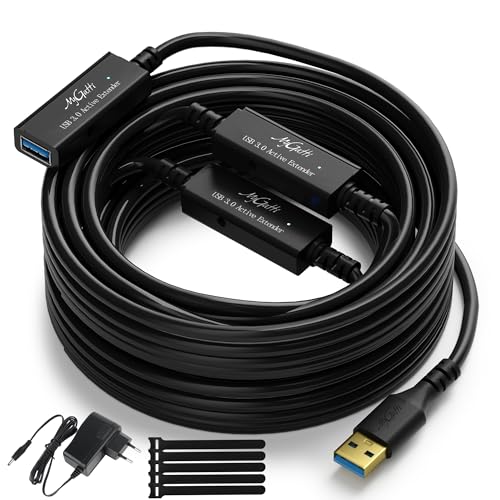 Mygatti 20 m USB 3.0 Aktiv Verlängerungskabel,5Gbps USB Stecker auf Buchse Kabel mit 3 Signalverstärker & Netzteil,USB A Repeater Cable,männlich zu weiblich,Kompatibel mit PC Computer Drucker Scanner von Mygatti