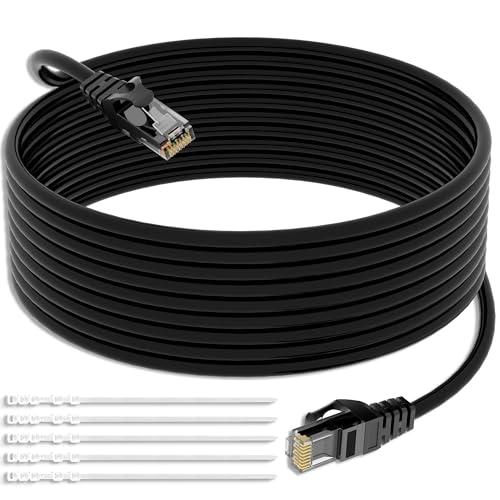 Mygatti 25M CAT5E Ethernet Netzwerkkabel,wasserdichtes UTP LAN und Patchkabel für den Außenbereich,direkt verlegbar,RJ45,24AWG,1.0 Gbit/s,350 MHz,CCA,UTP,mit 25 Kabelbindern von Mygatti
