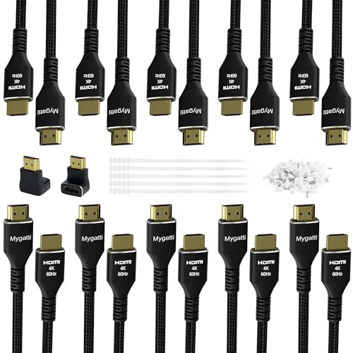 Mygatti 2 Meter 4K HDMI Cable (10 Pack), Ultra HD HDMI 2.0 Cable, Nylon Braided & Gold-Plated Connectors, 4K @ 60Hz, HDCP 2.2, ARC, Bulk HDMI Cables for Laptop, Monitors, HDTV, PS5, Xbox One & More von Mygatti
