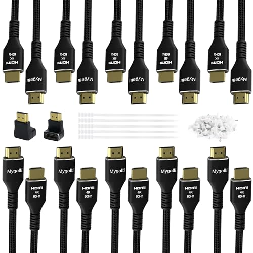 Mygatti 2M 4K HDMI Cable (10 Pack), Ultra HD HDMI 2.0 Cable, Nylon Braided & Gold-Plated Connectors, 4K @ 60Hz, HDCP 2.2, ARC, Bulk HDMI Cables for Laptop, Monitors, HDTV, PS5, Xbox One & More von Mygatti