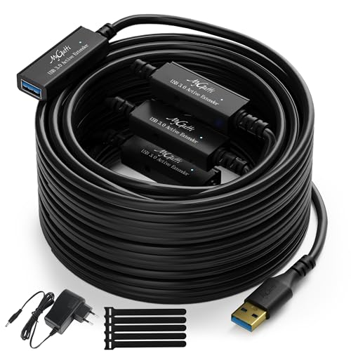 Mygatti 30 m USB 3.0 Aktiv Verlängerungskabel,5Gbps USB Stecker auf Buchse Kabel mit 4 Signalverstärker & Netzteil,USB A Repeater Cable,männlich zu weiblich,Kompatibel mit PC Computer Drucker Scanner von Mygatti